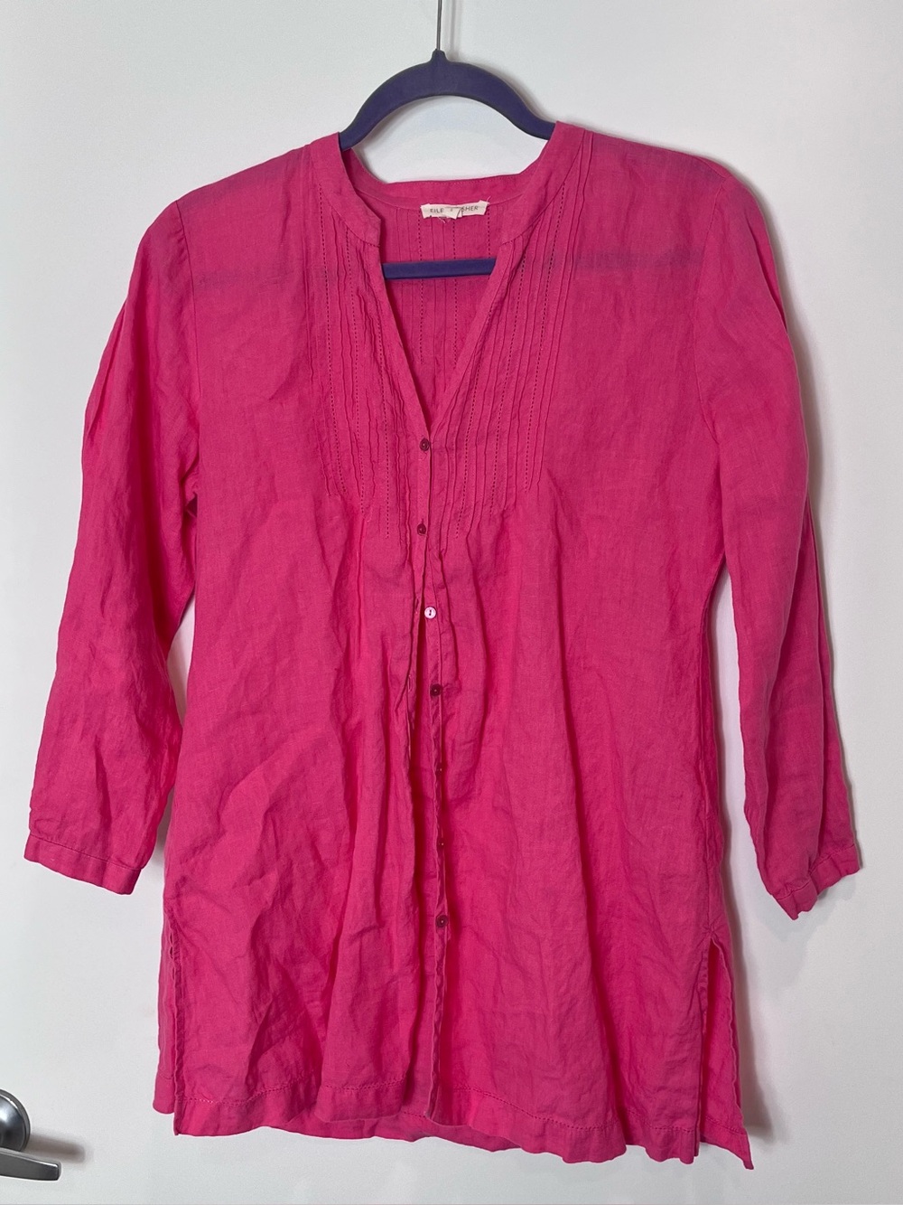 Eileen Fisher Pink irish Linen
Pintuck Button-Front Peasant Tunic Top Small